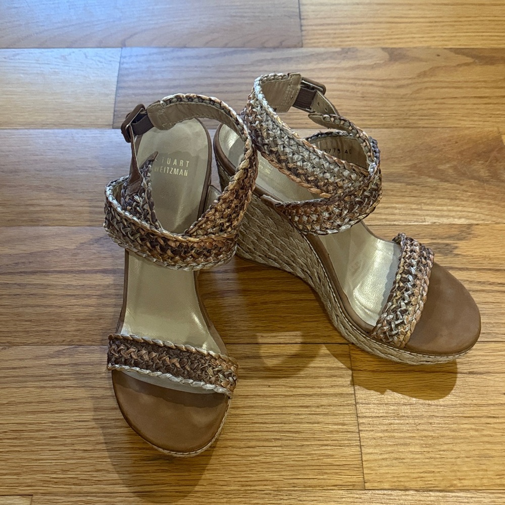 Stuart Weitzman Tan Braided Wedge Sandals